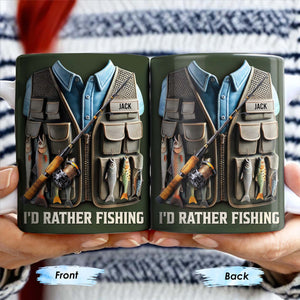 I'd Rather Be Fishing, Fishing Gear and Fish Design, Personalized Coffee Mug, Gift For Fishing Enthusiasts