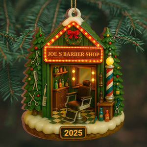 Create Your Own Barber Shop, Personalized Custom Wood Ornament, Gift For Barbers