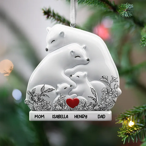 Hugging Bear Family Toile De Jouy Art - Personalized Embossed Ceramic Ornament