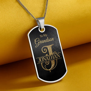 To My Grandson, Personalized Dog Tag Necklace, Gift For Grandson