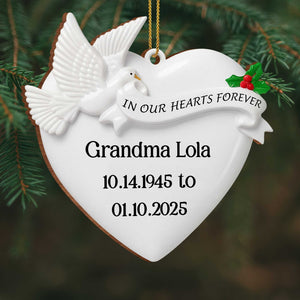 In Our Hearts Forever Heart and Dove Ornament, Custom Wood Ornament, Gift for Family