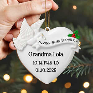 In Our Hearts Forever Heart and Dove Ornament, Custom Wood Ornament, Gift for Family