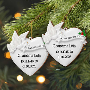 In Our Hearts Forever Heart and Dove Ornament, Custom Wood Ornament, Gift for Family