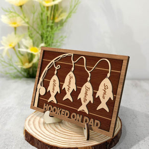 Hooked On Dad Grandpa - Personalized 2-Layered Wooden Plaque With Stand Gift For Father, Grandfather