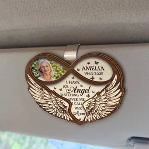 Custom Photo Memorial Dad Mom I Have An Angel Watching Over Me - Personalized Car Visor Clip