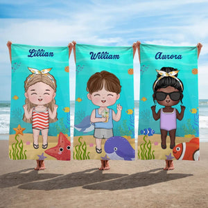 Summer, Beach, Pool, Travel And Kid - Family Personalized Beach Towel