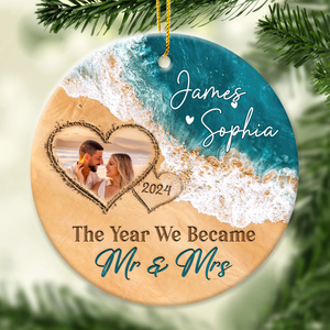 The Year We Became Mr & Mrs β Personalized Beach Christmas Ceramic Ornament Gift For Couple