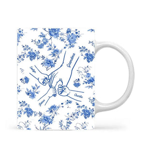 Mom & Kids Hands Holding Outline Chinoiseries Pattern Personalized Mug