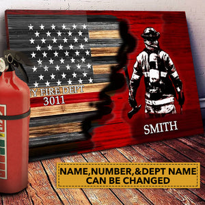 Half Thin Red Line Bunker Gear, Personalized Firefighter Canvas Print