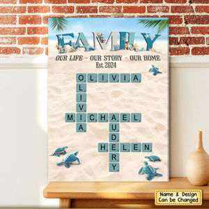 Personalized Family Gift Custom Names Crossword Beach Poster