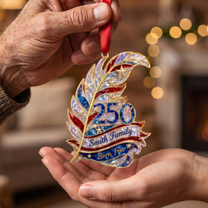 Born Free Custom Feather Shape Personalized Acrylic Ornament β America 250th Family Keepsake