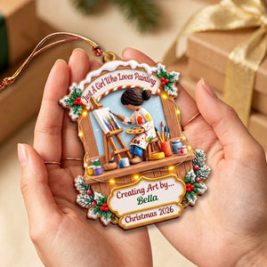 Personalized Painter Girl Christmas Acrylic Ornament β Custom Name & Year Artist Keepsake | Gift For Women Who Love Painting