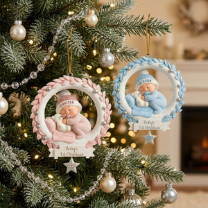 Baby And Wreath β Baby's 1st Christmas Personalized Ornament
