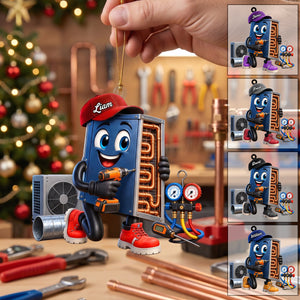 Cute HVAC Repair Mascot Ornament β Personalized Gift For Heating & Cooling Professionals