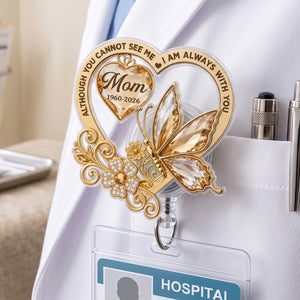 "Always In Our Heart" – Custom Photo Acrylic Badge Reel | Memorial Sympathy Gift For Loss Of Mom, Dad & Loved Ones