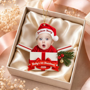 Cute Baby And Gift Box – Baby's 1st Christmas Personalized Ornament