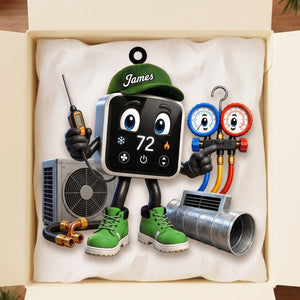 Smart Thermostat HVAC Mascot Ornament β Funny Personalized Heating & Cooling Tech Gift