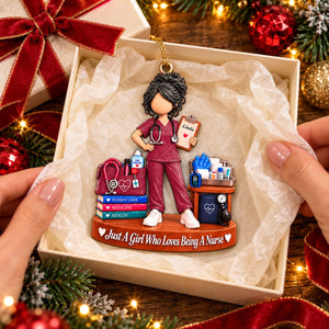 Personalized "Just A Girl Who Loves Nursing" Acrylic Ornament – Custom Name Keepsake Gift For Nurses