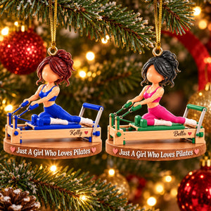 Personalized Pilates Christmas Ornament – Custom Name Pilates Reformer Girl, "Just A Girl Who Loves Pilates" Keepsake Gift For Pilates Lovers