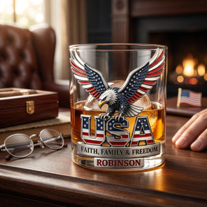USA Strong Eagle Whiskey Glass - Personalized Gifts For Patriots