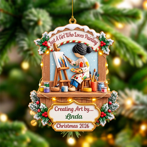 Personalized Painter Girl Christmas Acrylic Ornament β Custom Name & Year Artist Keepsake | Gift For Women Who Love Painting