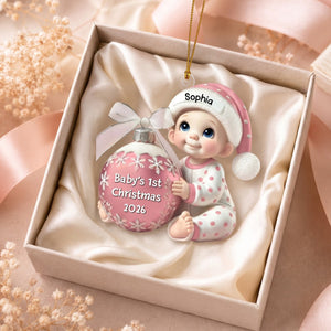 Baby Holding Christmas Bauble β Baby's 1st Christmas Personalized Ornament