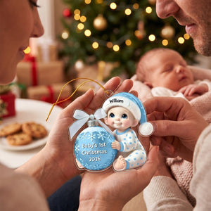 Baby Holding Christmas Bauble β Baby's 1st Christmas Personalized Ornament