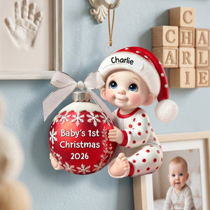 Baby Holding Christmas Bauble β Baby's 1st Christmas Personalized Ornament