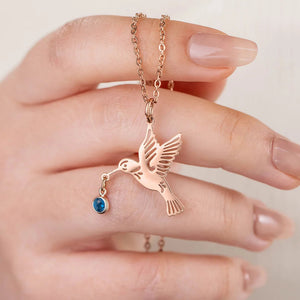 Personalized Dainty Hummingbird Necklace with Birthstone Bird Jewelry Mother's Day Gift for Women
