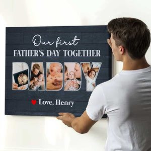 First Father’s Day Gift From Baby Wife, Custom Daddy Photo Collage Canvas Poster,Personalized Gifts For New Dads