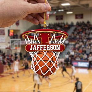 Personalized Basketball Hoop Christmas Ornament – Custom Name & Ball-In-Net Acrylic Keepsake | Gift for Players & Coaches