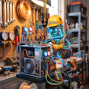 Personalized HVAC Tech Robot Fixing AC Unit Acrylic Christmas Ornament For HVAC Workers