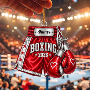 Personalized Boxing Gloves & Shorts Christmas Ornament 2026 β Custom Name Acrylic Keepsake | Gift For Boxers & Coaches