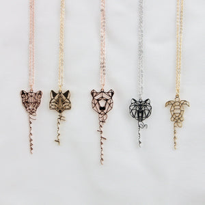 Custom Chain Animal Necklace with Name, Personalized Wolf/ Fox/ Mama Bear/ Lion Geometric Jewelry for Women, Memorial Gift for Her/Mother