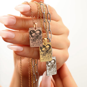 Personalized Couple Skull The Lovers Tarot Card Necklace