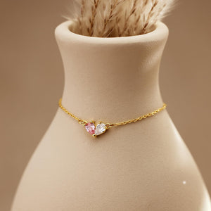 Custom Heart Birthstone Bracelet, 2 Birthstone Bracelet, Mothers Gift,Birthday Gift for Her