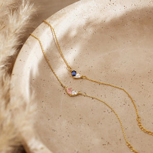 Custom Heart Birthstone Bracelet, 2 Birthstone Bracelet, Mothers Gift,Birthday Gift for Her