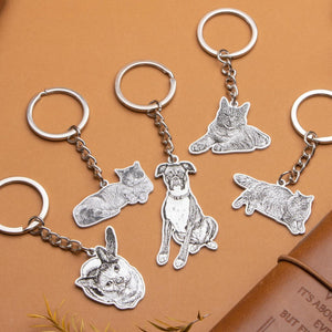 Personalized Engraved Pet Portrait KeyChain Memorial Gift