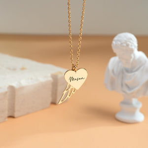 Heart Name Necklace with Wings Personalized Memorial Angel Wing Necklace