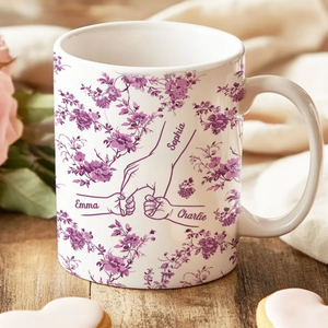 Mom & Kids Hands Holding Outline Chinoiseries Pattern Personalized Mug