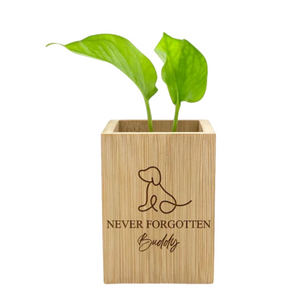 Personalised Pet Line Drawing Dog Cat Paw Print Wooden Flower Pot Sympathy Memorial Gift for Loss of Pet