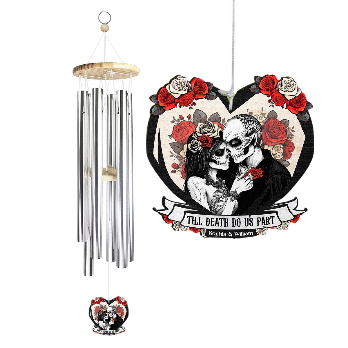 Til Death Do Us Part Couple Skull - Personalized Couples Wind Chimes