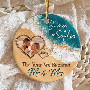 The Year We Became Mr & Mrs β Personalized Beach Christmas Ceramic Ornament Gift For Couple