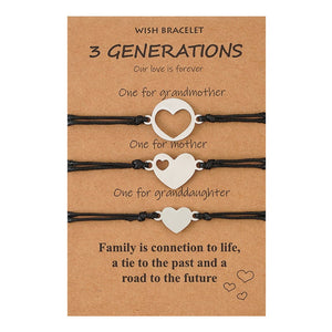 3 GENERATIONS Family Heart Card Bracelets
