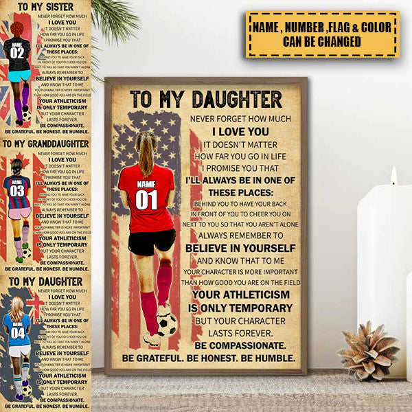 Custom Personalized Soccer Poster, Soccer Gift, Gifts For Soccer Players, Sport Gifts For Daughter, Soccer Lover Gifts With Custom Name, Number, Appearance & Background