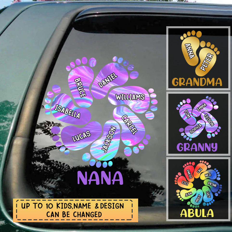 Personalized Grandma Mom Footprints Color Grandkids Decal