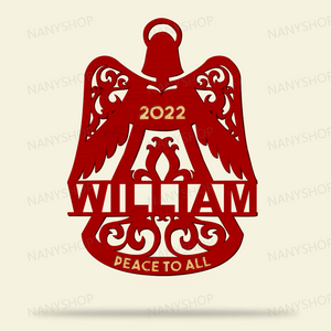 Personalized Memorial Wood Ornament - Angel Wings Bell Shape