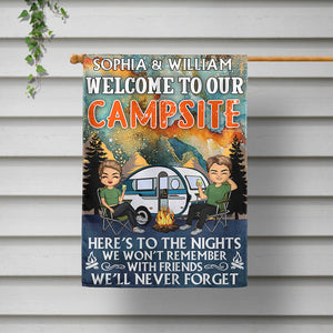 Personalized Here's To The Nights We Won't Remember - Gift For Camping Lovers Flag