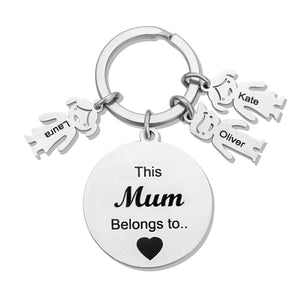 Customized Family Keychain Engraved with Kids and Pets Charms