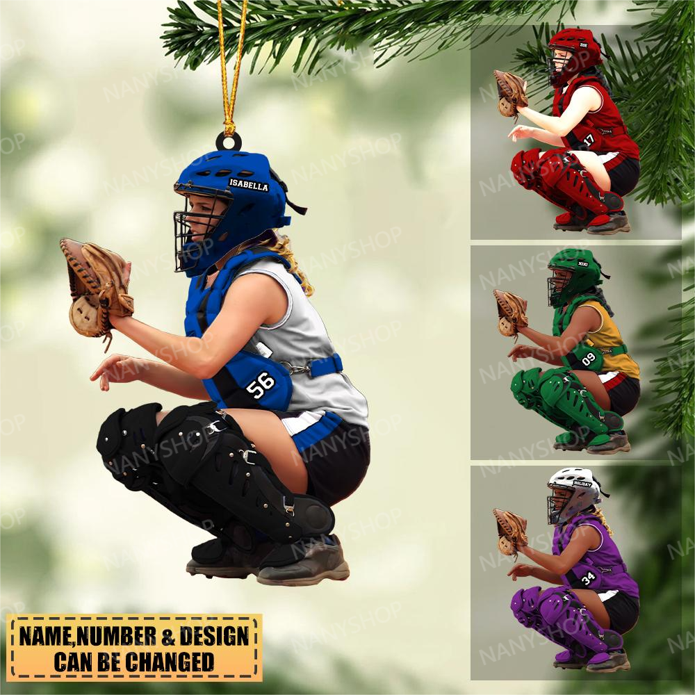 Personalized Baseball players- Female Catcher-Two Sided Ornament